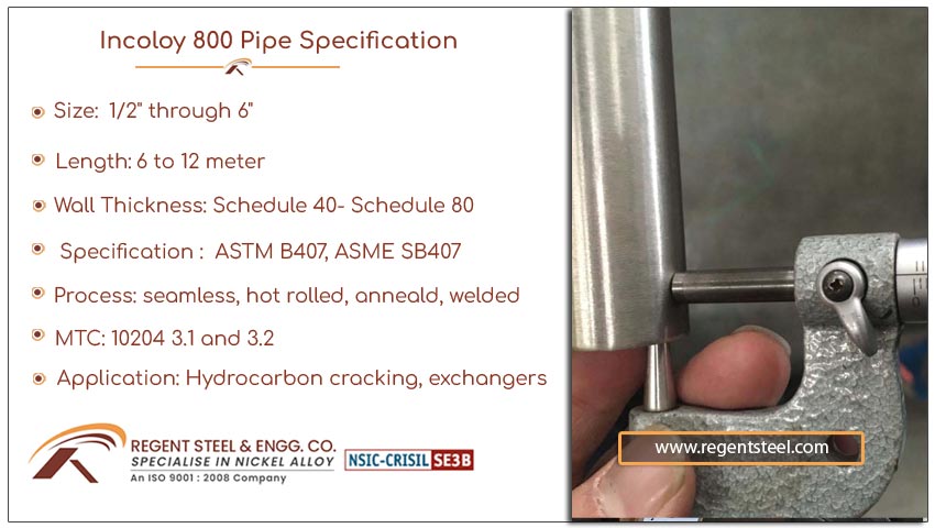 Incoloy 800 pipe specification